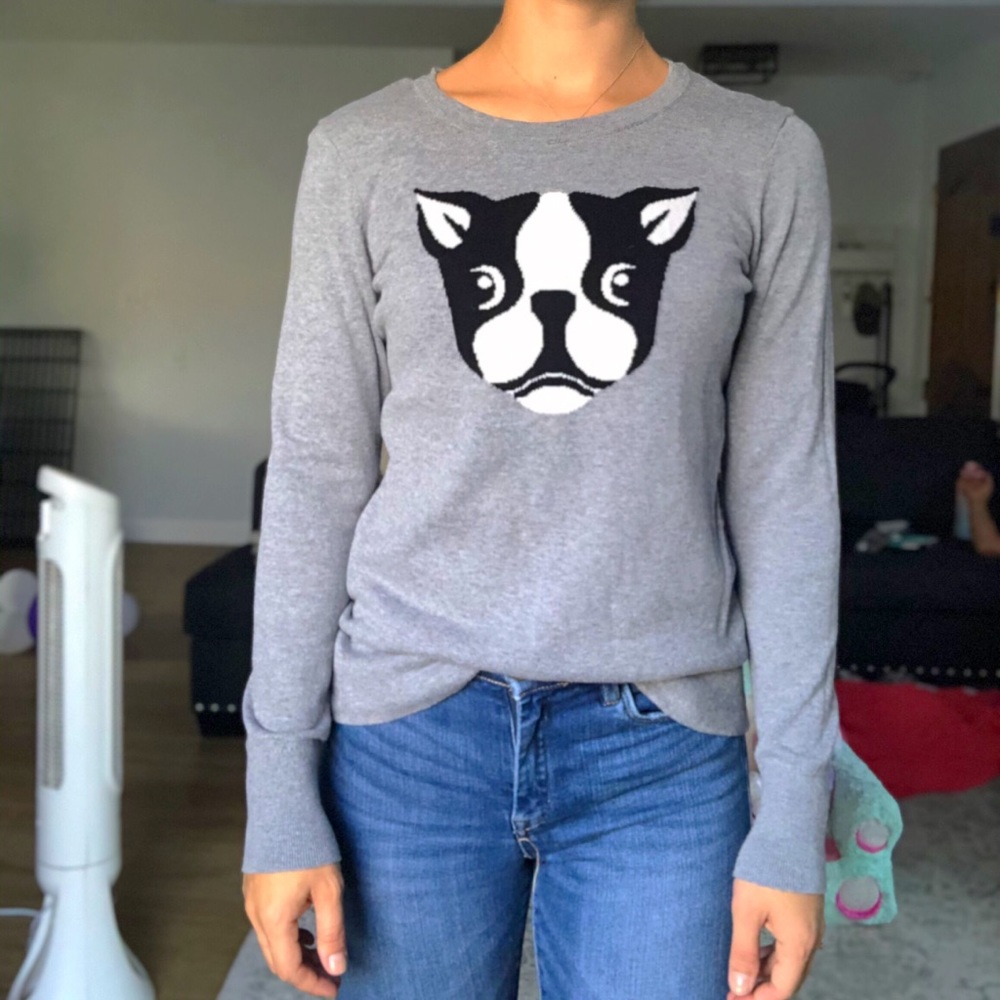 Grey Sweater with Frenchie/Boston Terrier